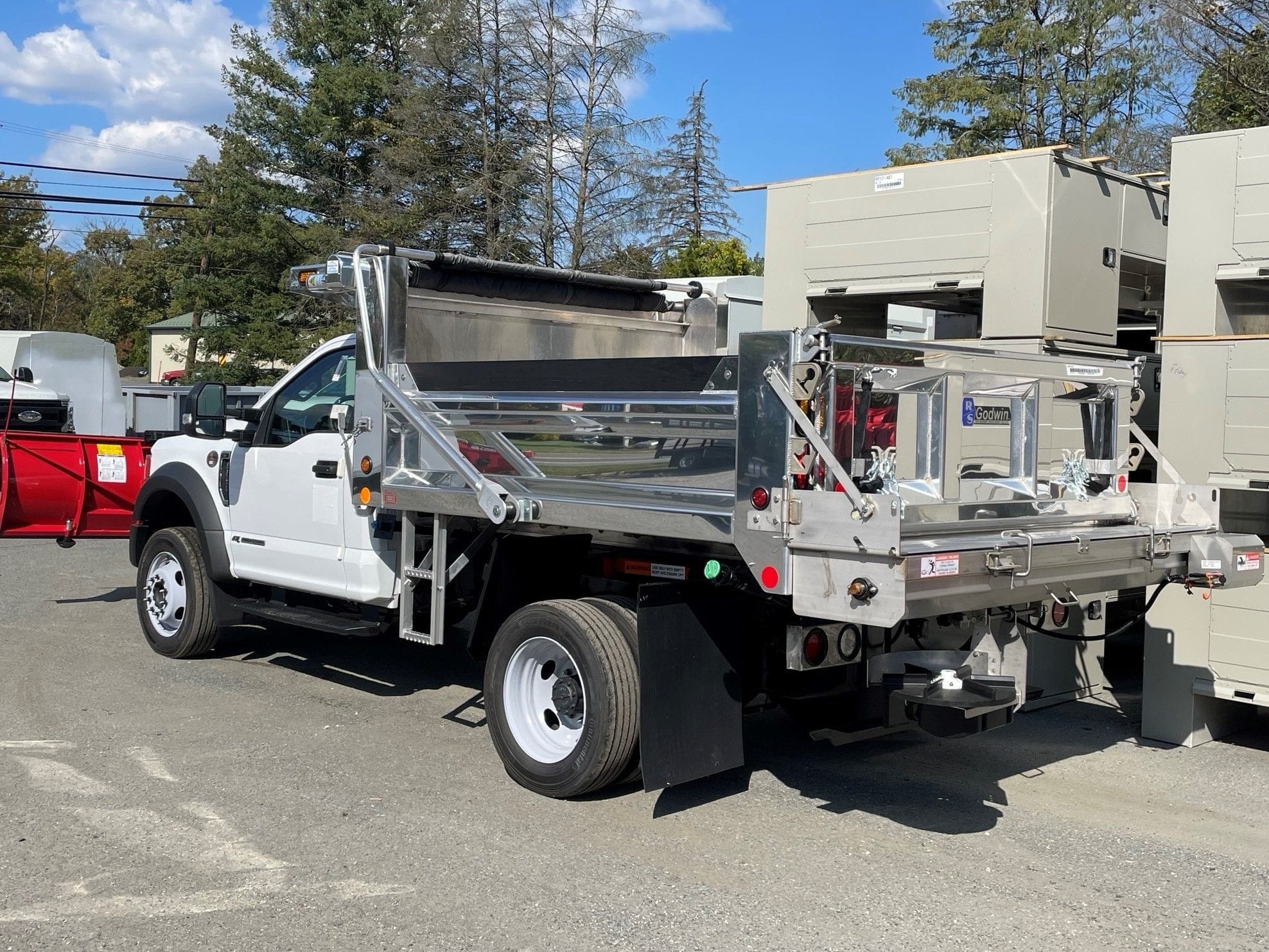 F-550 Dump Truck with R/S Godwin aluminum dumpbody, Buyers tailgate salt spreader, and Boss snowplow.